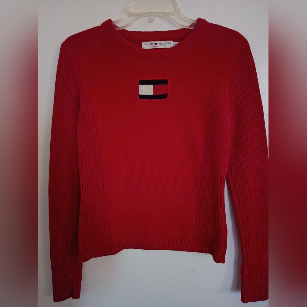 VTG Tommy Hilfiger Women's Red Sweater‎ Y2K Sz M